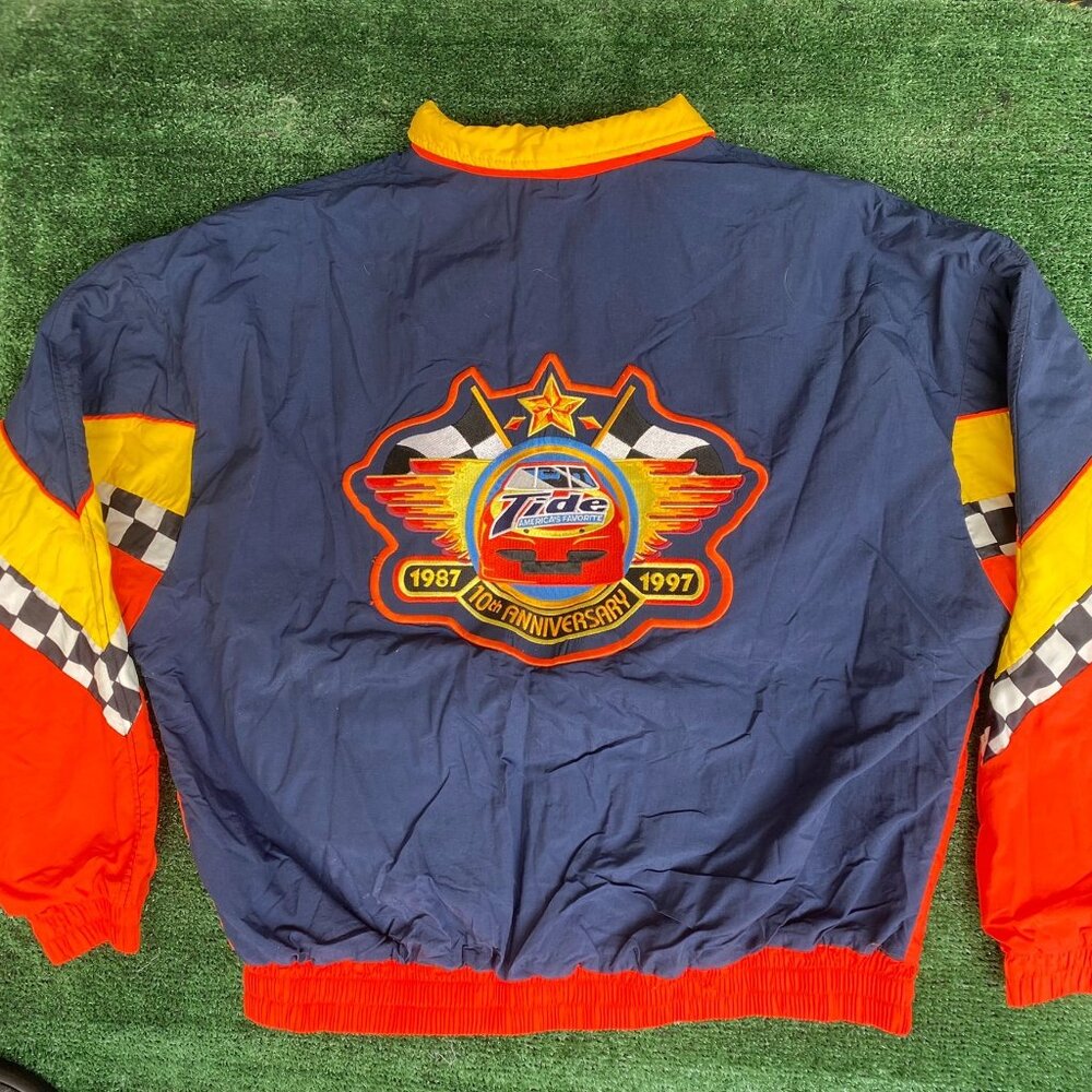 Vintage 90s NASCAR Tide Racing Puffer Bomber Jacket Quilted Checkered Colorful - Picture 5 of 6